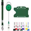 Lanyards Tomorrow LanyardsTomorrow Trio Porta Badge e Bobina 1Pcs - Set di cordino retrattile e porta badge, confezione tripla con cordino singolo, moschettone estensibile e porta carta d'identità rigido, colore verde