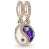 PANDORA Pendente divisibile Moments con Yin e Yang placcato in oro rosa 14 carati con zirconia cubica trasparente, vero cristallo blu, argento scintillante, smalto bianco e blu