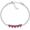 Amen Bracciale in argento 925 della collezione San Valentino 2024 con zirconi rossi taglio cuore zirconi bianchi colore rodio 16 + 3 cm cuori diametro 4 mm, argento sterling