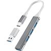 La Brodée Hub USB C, 4 porte Mini USB Dongle con adattatore USB C a USB, Hub espansore USB C per laptop (3 USB2.0, 1 USB3.0), Hub dati portatile ultra sottile per MacBook Pro/Air, iMac, XPS, PC (grigio)