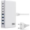 Pxwaxpy 200W GaN III Caricatore Multiplo USB C - 8-Porte Stazione Ricarica Rapido QC4.0+PD 65W per Laptop, Caricabatterie Compatto per MacBook PRO/Air, iPhone, Samsung (Bianco)