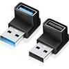 Puiseno 2 pezzi di adattatori USB 3.0 a 90 gradi, connettori USB-A maschio a femmina ad angolo ascendente e discendente, adattatore di ricarica rapida e trasmissione dati per PC, laptop, powerbank