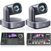 Tenveo Kit Telecamera PTZ e Controller - 2 Telecamere PTZ 4K con Auto-Tracking AI 12X, HDMI/USB3.0/LAN(PoE) e Controller Joystick NDI con Screen da 5 Pollici + Mixer Video PC500