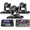 Tenveo Kit Telecamera PTZ e Controller - 3 Telecamere NDI con Zoom Ottico 20X e AI Auto Tracking (LAN/HDMI/USB3.0), Controller Joystick NDI con Schermo 7 e Mixer Video PC500