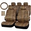 AUTOFAN Audel Zebra Set di coprisedili per auto, con 2 imbottiture per cinture di sicurezza e coprivolante universale da 38 cm, adatto per auto, camion, SUV o furgone (leopardo)
