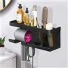 Boomersun Hair Dryer Holder, Blow Dryer Organizer, Hair Dryer Holder Wall Mounted with Shelf for Bathroom, Salon, Bedroom Organizers & Storage(Matte Black)