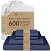 Threadmill Home Linen Threadmill - Set di lenzuola in 100% cotone per letto Full Size, 600 fili, con angoli profondi 40,6 cm, trama in rasatello jacquard, 4 pezzi, con effetto rinfrescante, colore: denim