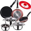 San Ignacio Batteria 5 pezzi in acciaio inox: pentola Ø16 x 7,5 pentole Ø18 x 8,5 e Ø20 x 9,5 cm. + Set 3 padelle Ø162024 cm, alluminio pressato, adatte per induzione + coperchio universale (16 18 20 cm) per