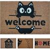KOKO DOORMATS Zerbino Ingresso casa - Tappeto divertenti in fibra di cocco e base antiscivolo da PVC, da esterno e interno con misure 40x60cm (Welcome Gatto)
