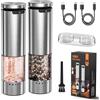 VOXON Set di 2 macine per sale e pepe con USB, ricaricabili a 5 livelli, regolabile, macinazione automatica, pepe elettrico con luce LED per barbecue, ristorante cucina