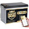 PUPVWMHB Batteria LiFePO4, 12 V, 330 Ah, 200 A, BMS 12 V, batteria al litio, fino a 15000 cicli, max. 4224 Wh di energia con taglio a bassa temperatura, perfetta per camper
