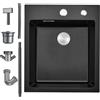 Bokaiya Lavandino Cucina Nero in Granito 40 x 45cm, Lavello Cucina 1 Vasca con Colino Cestello, Lavabo Cucina per Armadio da Cucina da 45cm, con Sifone Classico e troppopieno