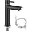 WANDGU Rubinetto per acqua fredda nera: bagno per ospiti WC rubinetto acqua fredda solo acqua fredda miscelatore monocomando acqua fredda rubinetti rubinetto bagno in acciaio inox con tubo di