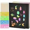 OTYMIOW 114PZ Scratch Art Set 100 Fogli da Grattare Fogli Arcobaleno da Grattare, Fogli Disegni Carta Raschiare con 4 Modelli di Disegno su Righelli Forati con 10 Puntine Legno per Disegnare