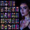LOPHE Tatuaggi Temporanei, 24 Fogli Party Fluo Tatuaggi, Tatuaggi Luminosi Fosforescente sotto Festa Neon UV, Impermeabile, Tatuaggi per Compleanno Festival Party Viso Trucco