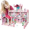 deAO Casa delle Bambole - 3 Piani 9 Camere Rosa Fai da Te Giochi di Educazione Set da Gioco, Asseccories e Mobili per la Casa delle Bambole, Regalo per 6 7 8 9 Ragazze Bambino