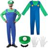 Shengruili Set di Costumi Luigi e Mario, Super Brothers per Adulti e Bambini, Costume da Cosplay, Super Plumber Bros