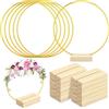 LEKEFETO 6 anelli in metallo dorato da 30 cm con supporto in legno: anelli decorativi in metallo con supporto, anello decorativo con piede, fai da te, corona, acchiappasogni, fai da te