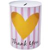 CUCUBA Barattolo Salvadanaio Design a Strisce Thank You Cuore in Metallo Latta non Apribile 17x13cm