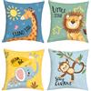 Joymaison Federe Cuscini Divano 40x40 set da 4 Animali Cartoni Foresta | Decorativa Copricuscini Bambino Animale Animati Giraffa Leone Elefante Scimmia Colorato per Divano Soggiorno Esterno