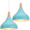 iDEGU 2 Pezzi Lampade a Sospensione Retrò 20CM LED Lampada a Soffitto in Legna Metallo Moderna Lampadario a Forma di Goccia Stile Scandinavo Plafoniera per Soggiorno Sala Da Pranzo Cameretta (Blu)