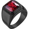 HIJONES Anello da Uomo in Pietra in Acciaio Inossidabile Nero con Zirconi Quadrati Grandi Vintage Rosso Misura 22