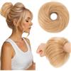 MY-LADY Chignon Finto per Capelli Veri- Cerchio Elastico Dritto Marrone Dorato&Biondo - Facile Updo Naturale per Donne Ragazze 25g Liscio