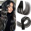 SEGO Extension Adesive Capelli Veri Biadesivo Tape Biadesive Remy Human Hair 25g 50cm - 10 Ciocche/set senza Clip 55 cm #1BT1BPGREY Nero Naturale ombre Grigio