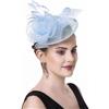 Haojing Fascinatore con fiori e piume in sinamay, cerchietto copricapo da donna, per corsa, Royal Ascot, pillbox, matrimonio, cocktail, tea party, cappello derby da donna, A4-Azzurro, M