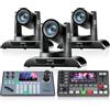 Tenveo Kit Telecamera PTZ e Controller - 3 Telecamere NDI con Zoom Ottico 20X e AI Auto Tracking (LAN/HDMI/USB3.0), Controller Joystick NDI con Schermo 7 e Mixer Video PC500