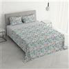 Italian Bed Linen Parure Letto Matrimoniale WATERCOLOR, 100% cotone made in Italy - Set lenzuolo sopra 255x300 cm + 2 Federe 50x80 cm con patella interna - Balza in tinta unita applicata, Stampa Digitale - WT06