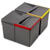 Emuca - Contenitori per cassetti da cucina Recycle con coperchio anti-odore, H 216mm, 2x12 lt, Grigio antracite Tecnoplastica