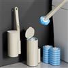 YITU 1 set di spazzole per WC usa e getta di nuova concezione, da parete e da appoggio, per una pulizia igienica senza sporcare le mani, dotato di liquido detergente antibatterico e testine di ricambio.