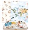 HuBorns - Tappeto Gioco Bambini 180x140 cm, Tappeto Cameretta Bambino Pieghevole e Reversible, Tappeto Gioco Neonato Impermeabile, Tappeto Bambini con Bordi Cuciti per Sicurezza Extra (Mappa M)