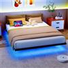 HOJINLINERO Letto 140 x 190 cm, con illuminazione a LED e stazione di ricarica, 140 x 190 cm, letto per ragazzi, letto in metallo con rete a doghe, letto matrimoniale robusto e stabile, facile da