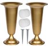 AOFOX Vaso da cimitero in metallo, vasi da fiori con base in metallo e paletti, per la casa, per cimitero, decorazioni commemorative per tombe (oro, 2 pezzi)