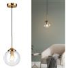 LFsem Lampadario a Sospensione con 15cm Sfera di Vetro, Regolabile in Altezza,E27 Lampada a Soffitto in Metallo Dorato per Sala da Pranzo, Camera da Letto, Cucina & Caffè (Trasparente, 1 Pezzo)
