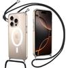 Pnakqil Magnetico Cover per iPhone 16 Pro Max con Cordino, Compatibile con MagSafe, Trasparente Silicone Custodia con Collana per iPhone 16 Pro Max, Tracolla Catena -Nero