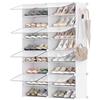 SONGMICS Scarpiera, Scaffale Modulare da Ingresso, con Sportelli, Telaio in Acciaio e Ripiani in Plastica, Camera da Letto, 8 Scomparti per 32 Paia di Scarpe, Bianco e Trasparente LPC034W01