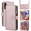 Cavor Cover Compatibile Con Samsung Galaxy A14 5G Custodia con Cordino,Flip Portafoglio Custodia in pelle,[9 Porta Carte][Doppia chiusura],Custodie Cover con Laccio - oro rosa
