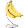 Relaxdays Porta Banane con Base Rotonda, Gancio Appendi Banane, Fruttiera, Stand per Uva, Ferro Cromato, Argento