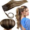 RUNATURE Coda Capelli Extension Balayage 20 Pollice/50cm Extension Coda di Cavallo Marrone Ombre Biondo Fragola #4/27/4 Real Hair Extension Ponytail 80g
