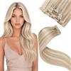 LaaVoo Extension Clip Capelli Veri, Biondo Sporco con Highlight Biondo Candido, 40cm 80g, Capelli Naturali, Volume Istantaneo, per Feste e Cerimonie, 5pcs Colore P18-613