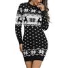 Bresdk Vestito Donna Invernale Maglione Natalizio Abito Natale in Maglia Manica Lunga Collo Rotondo Aderente Vestiti in Maglioni con Natalizi Stampa Blu L