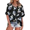WNEEDU Maglietta Donna Estate Collo a V Oversize T Shirt Manica Corta Camicetta Estiva Camicia Allentata Leggera e Ariosa Nero M