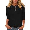 WNEEDU Maglietta a Maniche 3/4 Donna - Henley T-Shirt Camicetta a Maglia Maglione Leggero e Sottile Casual Basic Blusa Bottoni Scollo a Rotondo Azzurro Cielo 3XL