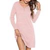 Bresdk Camicia da Notte Donna Invernale Cotone Manica Lunga Pigiama a Righe con Scollo a V e Bottoni Parto Ospedale Allattamento, Blu Bianco, L