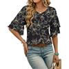 WNEEDU T Shirt Donna Collo a V Magliette Donna Manica Corta a Balze Estiva Blusa Elegante Casual Tunica Top Estivo Vacanza Mare Mauve S