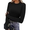 Wayleb Maglia Donna Manica Lunga Girocollo Basic Morbida, Comoda e Facile da Abbinare con Jeans, Pantaloni o Leggings, Nero L