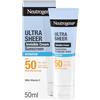 Neutrogena Ultra Sheer Crema Invisibile Protezione Solare Idratante SPF 50 50 ml, Crema viso SPF 50 leggera per pelli secche o molto secche e sensibili, Senza profumo, Non comedogenica